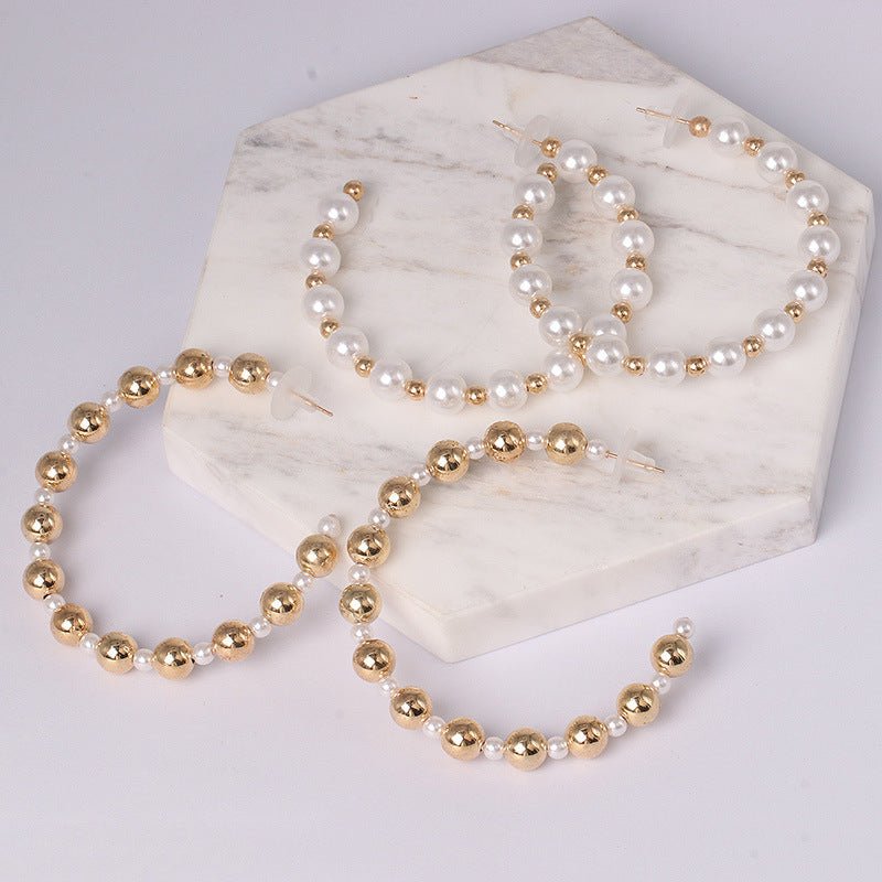 Pearl circle big earrings-Jewearrings