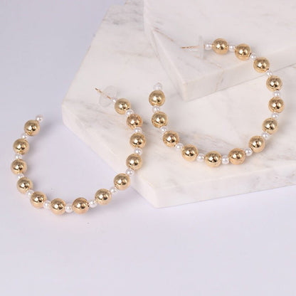 Pearl circle big earrings-Jewearrings