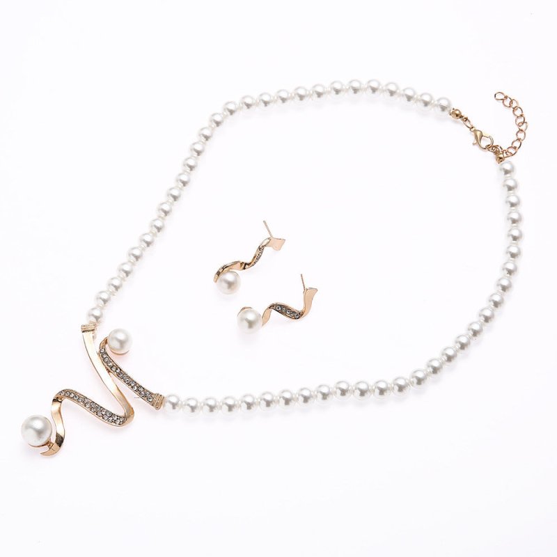 Pearl Diamond Necklace And Earrings Pendant Set-Jewearrings