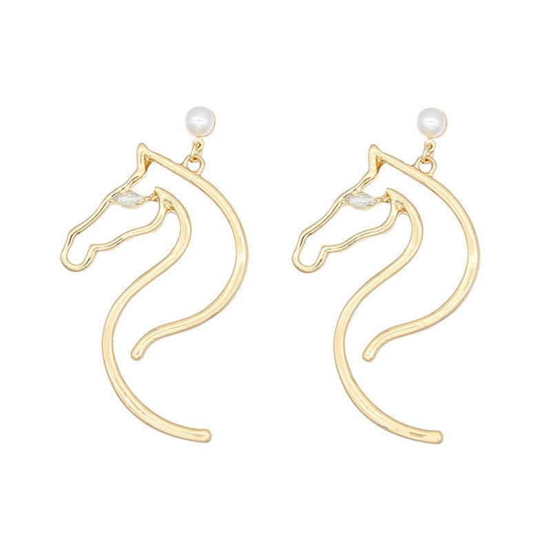 Pearl Ear Jewelry Alloy Horse Head Animal Big Earrings-Jewearrings