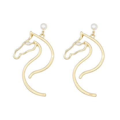 Pearl Ear Jewelry Alloy Horse Head Animal Big Earrings-Jewearrings