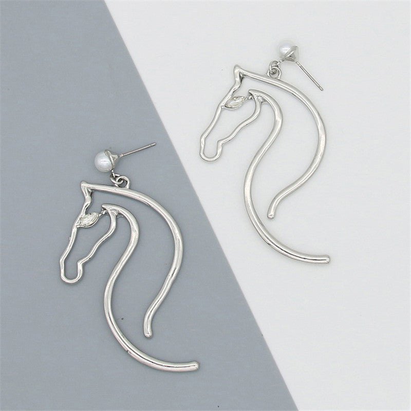 Pearl Ear Jewelry Alloy Horse Head Animal Big Earrings-Jewearrings