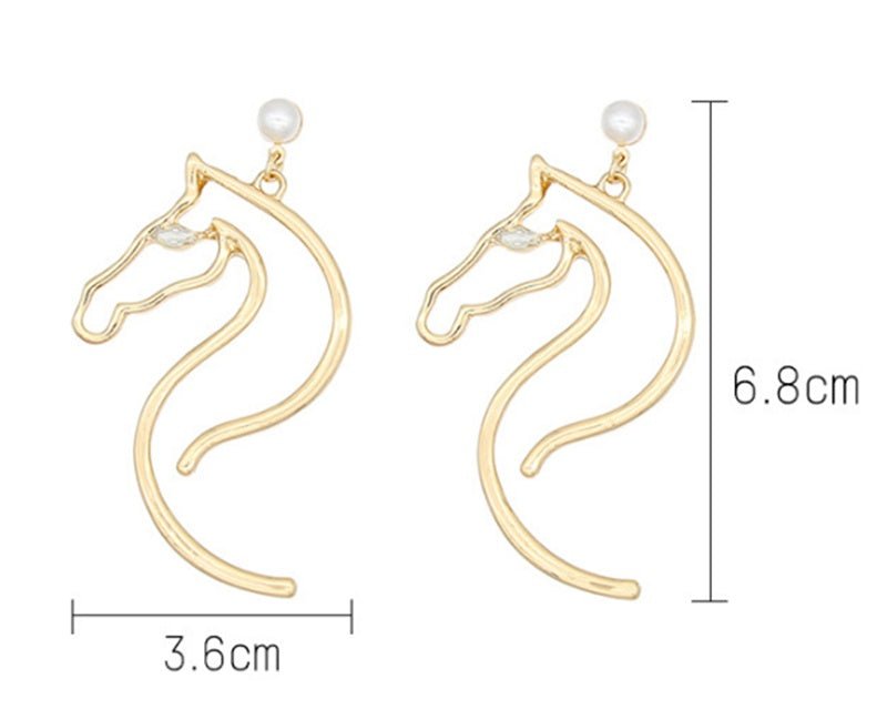 Pearl Ear Jewelry Alloy Horse Head Animal Big Earrings-Jewearrings