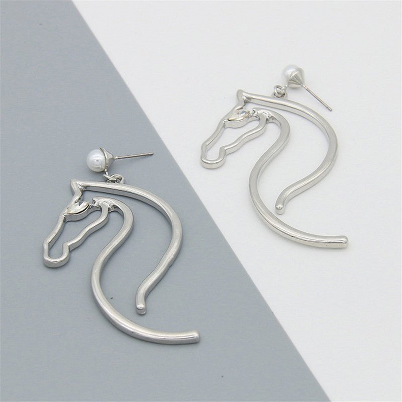 Pearl Ear Jewelry Alloy Horse Head Animal Big Earrings-Jewearrings