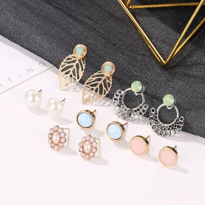 Pearl Flower Earrings 6 Pairs-Jewearrings