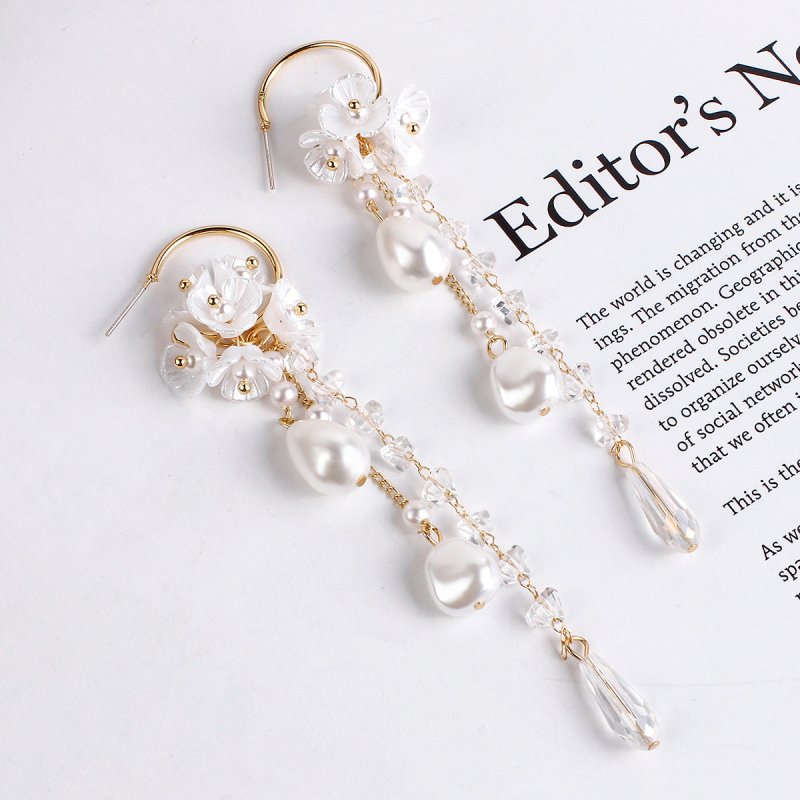 Pearl Flower Earrings 925 Silver Needle Korean Version-Jewearrings