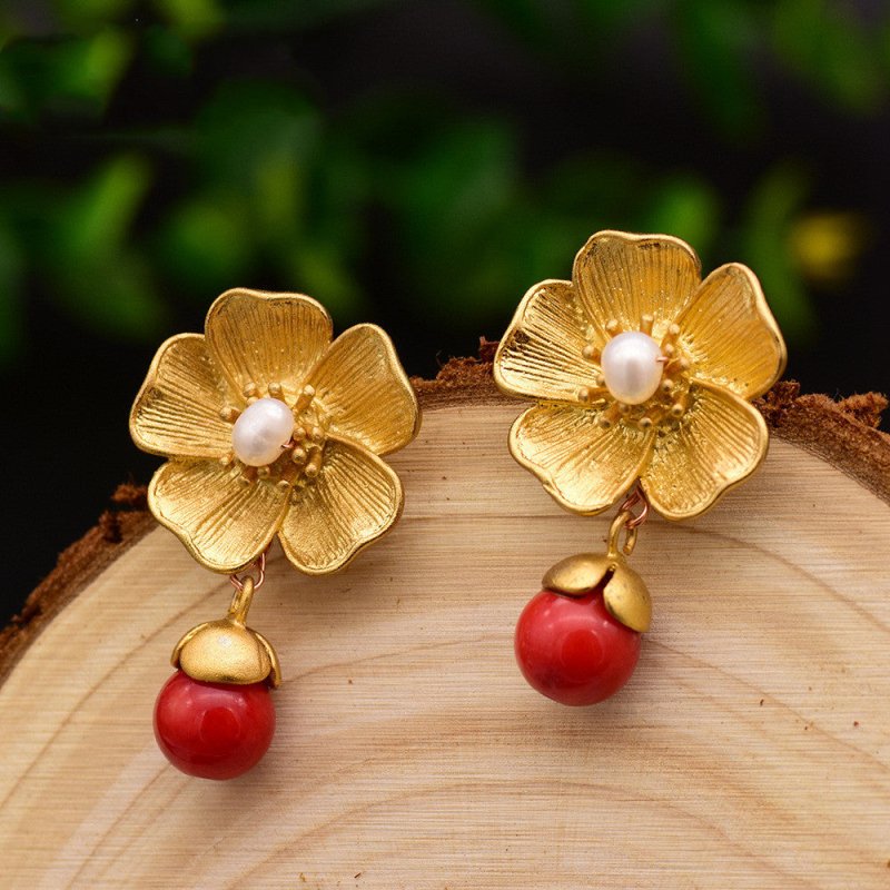 Pearl Flower Earrings 925 Tremella Natural-Jewearrings