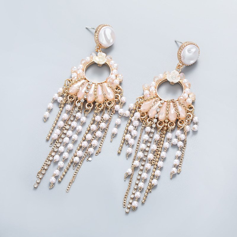 Pearl Flower Earrings - Acrylic Tassel-Jewearrings