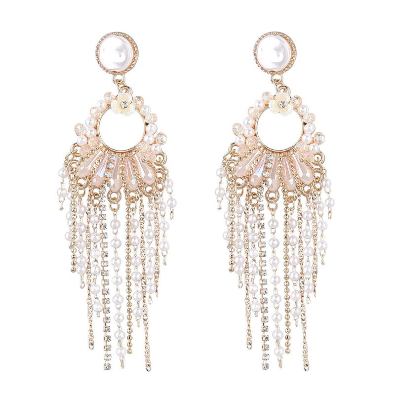 Pearl Flower Earrings - Acrylic Tassel-Jewearrings