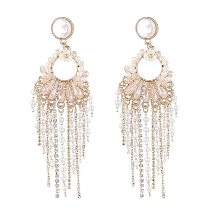 Pearl Flower Earrings - Acrylic Tassel-Jewearrings