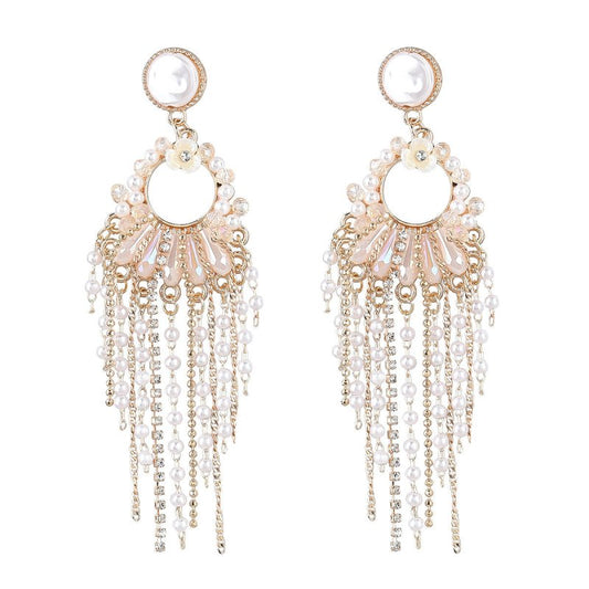 Pearl Flower Earrings - Acrylic Tassel-Jewearrings