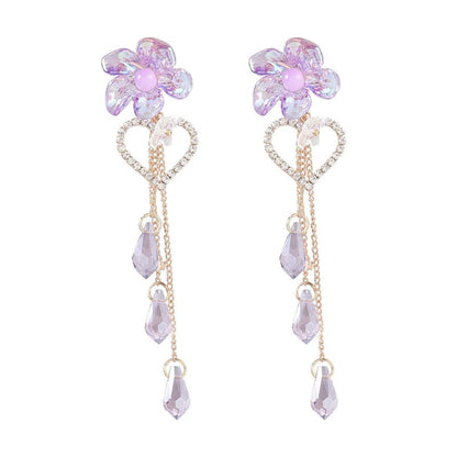 Pearl Flower Earrings Alloy Diamond Acrylic-Jewearrings