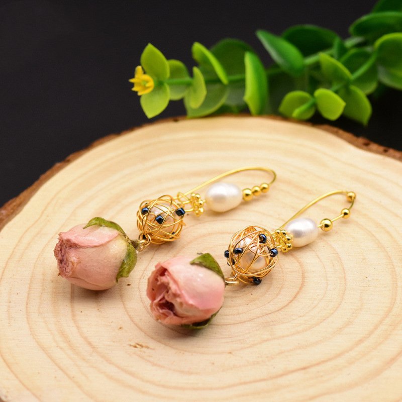 Pearl Flower Earrings Asymmetrical Earrings-Jewearrings