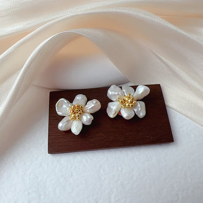 Pearl Flower Earrings Baroque Earrings-Jewearrings