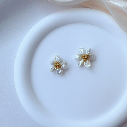 Pearl Flower Earrings Baroque Earrings-Jewearrings