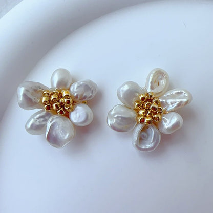 Pearl Flower Earrings Baroque Earrings-Jewearrings