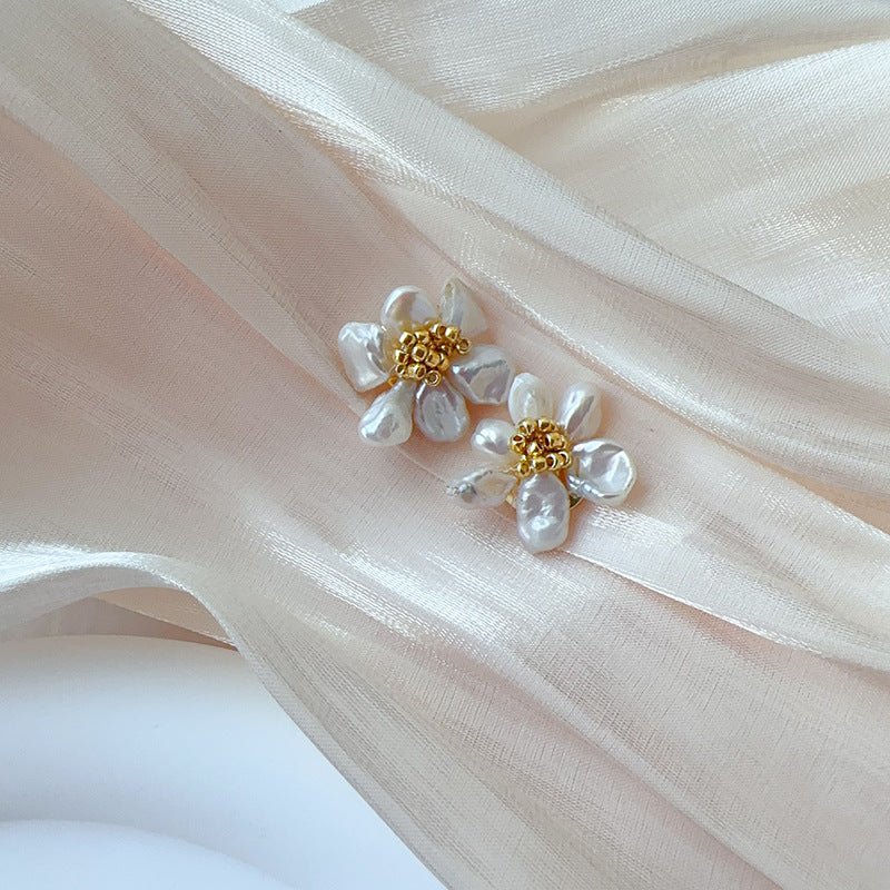 Pearl Flower Earrings Baroque Earrings-Jewearrings