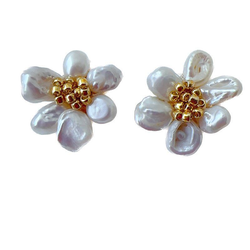 Pearl Flower Earrings Baroque Earrings-Jewearrings