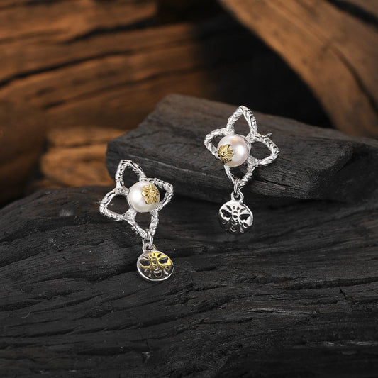 Pearl Flower Earrings Bee Flower Temperament-Jewearrings