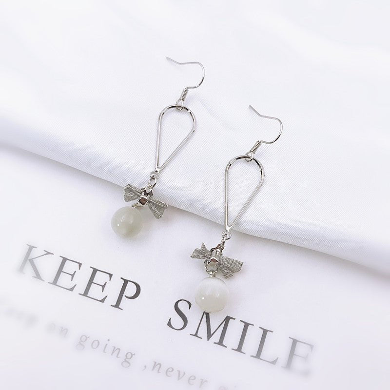 Pearl Flower Earrings Bow Tassel Earrings-Jewearrings