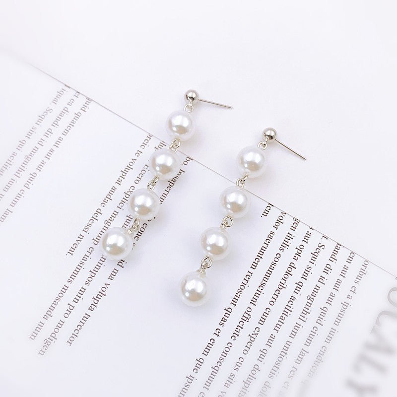 Pearl Flower Earrings Bow Tassel Earrings-Jewearrings