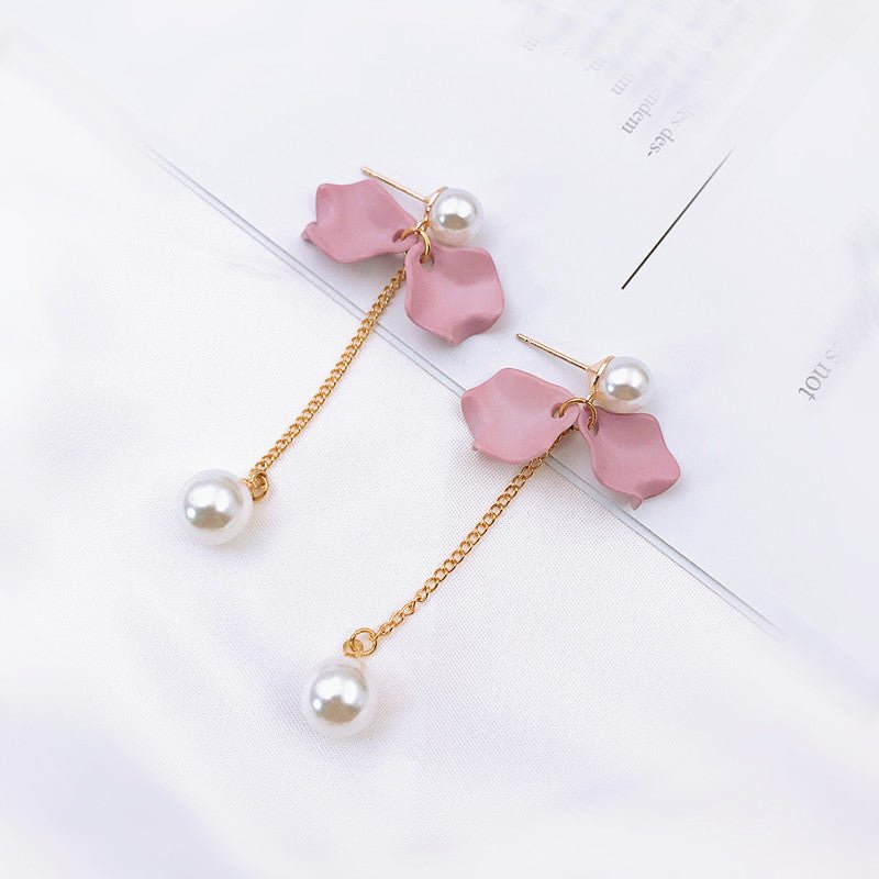 Pearl Flower Earrings Bow Tassel Earrings-Jewearrings