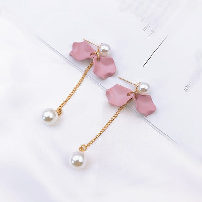 Pearl Flower Earrings Bow Tassel Earrings-Jewearrings