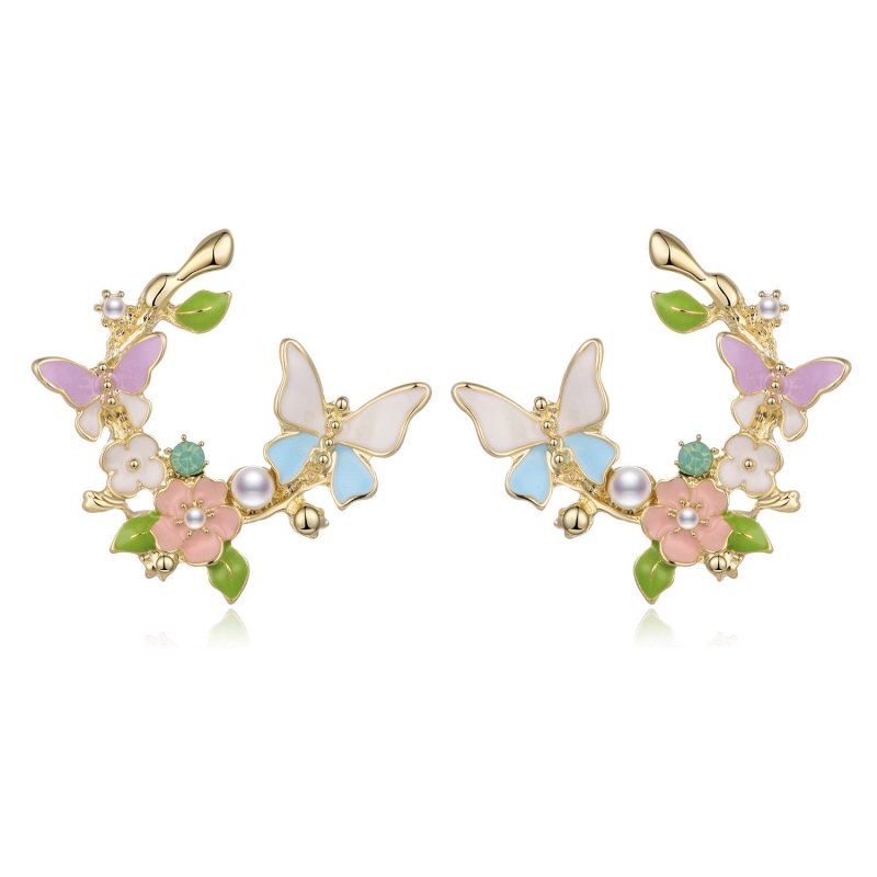 Pearl Flower Earrings Butterfly-Jewearrings