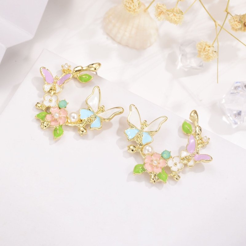 Pearl Flower Earrings Butterfly-Jewearrings