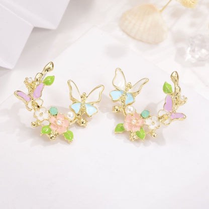 Pearl Flower Earrings Butterfly-Jewearrings