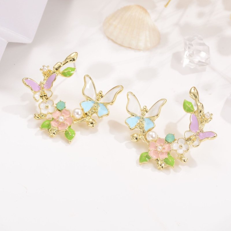 Pearl Flower Earrings Butterfly-Jewearrings