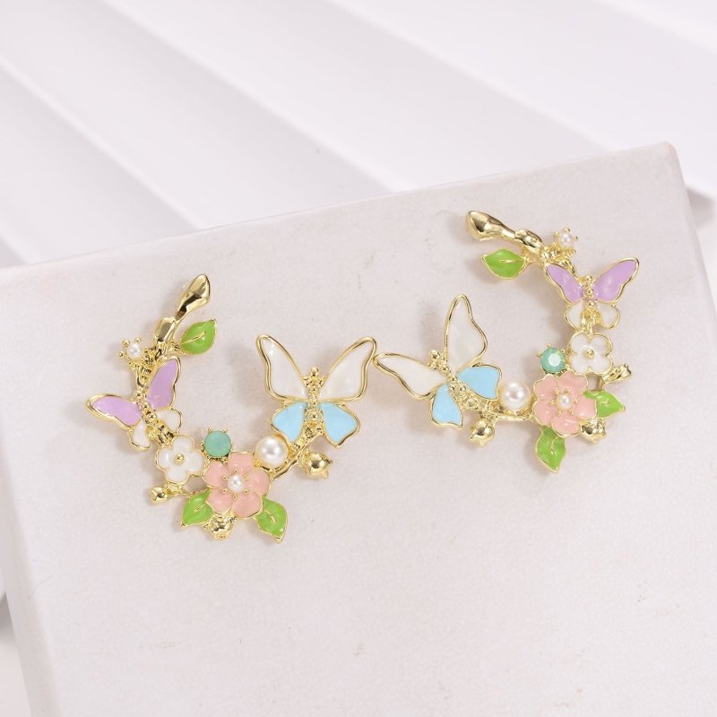 Pearl Flower Earrings Butterfly-Jewearrings