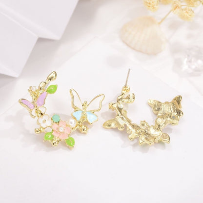 Pearl Flower Earrings Butterfly-Jewearrings