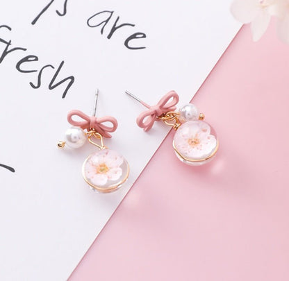 Pearl Flower Earrings Cherry Blossom Earrings-Jewearrings