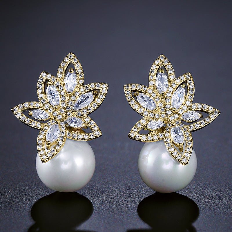 Pearl Flower Earrings Creative Flower Inlaid-Jewearrings