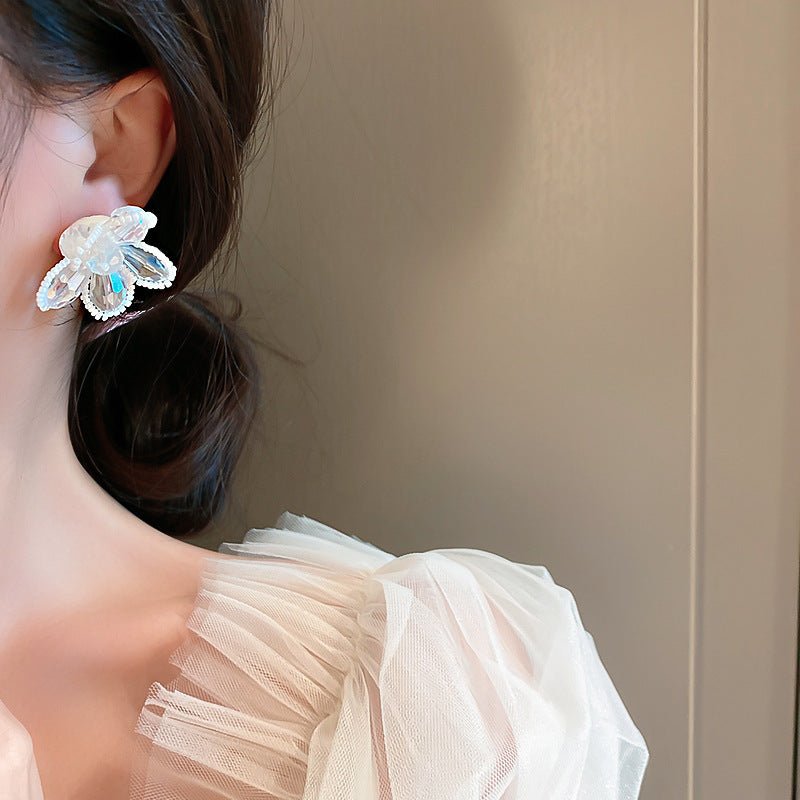 Pearl Flower Earrings - Crystal Pearl Woven-Jewearrings