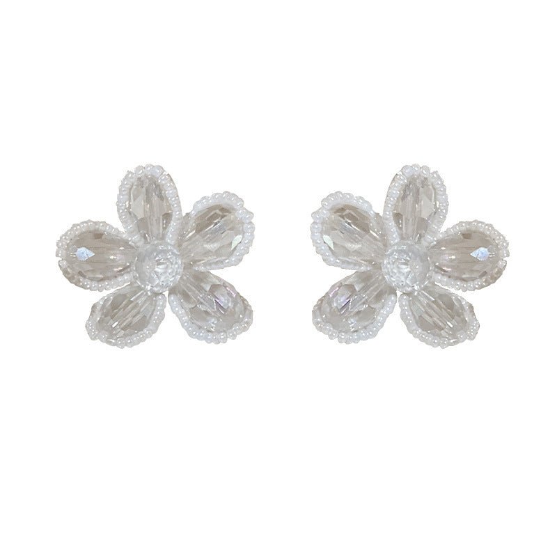 Pearl Flower Earrings - Crystal Pearl Woven-Jewearrings