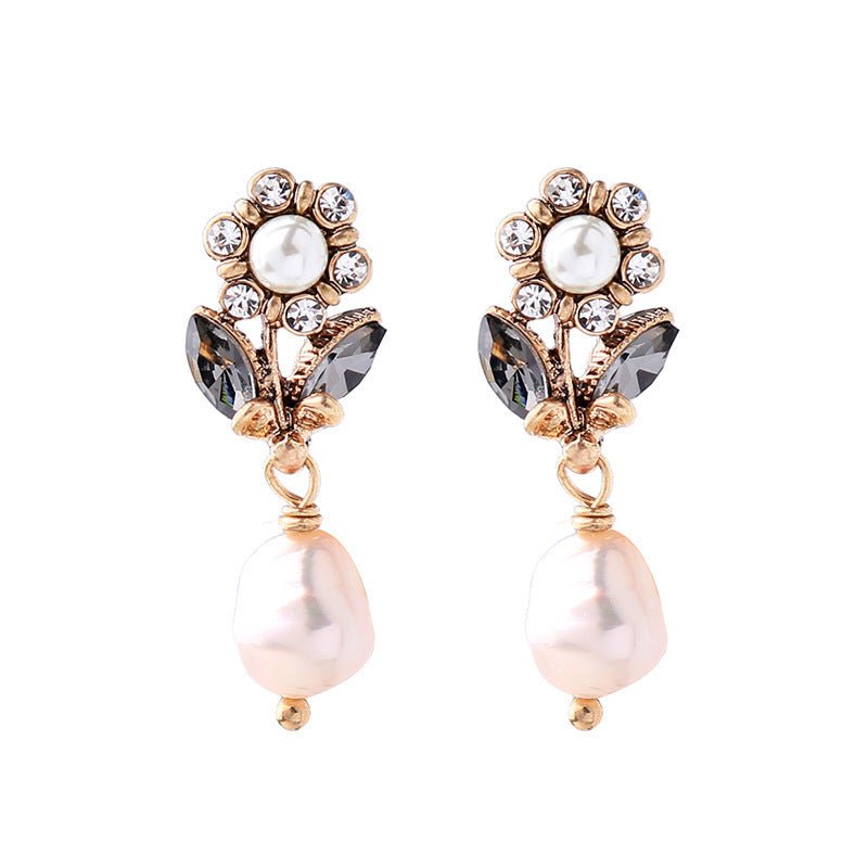 Pearl Flower Earrings Crystal Studs-Jewearrings