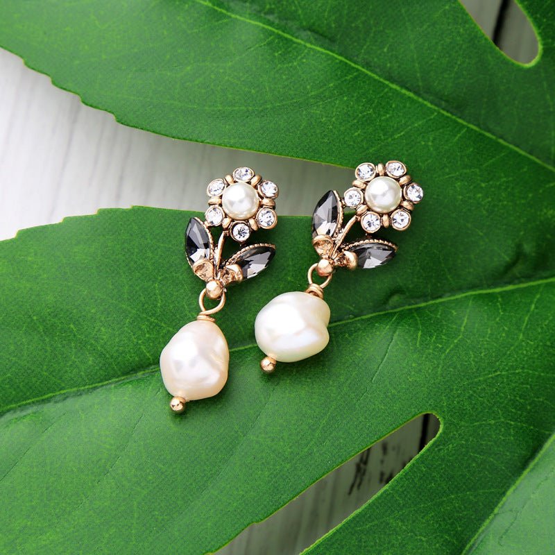 Pearl Flower Earrings Crystal Studs-Jewearrings