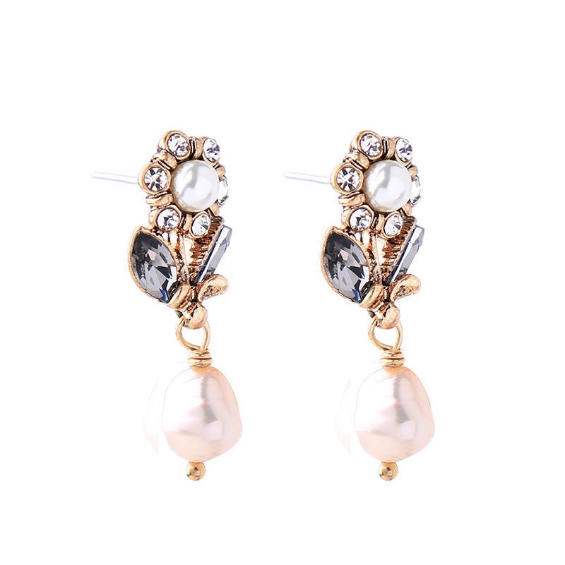 Pearl Flower Earrings Crystal Studs-Jewearrings