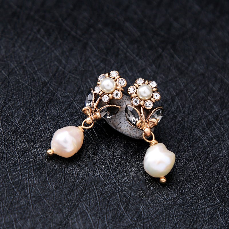 Pearl Flower Earrings Crystal Studs-Jewearrings