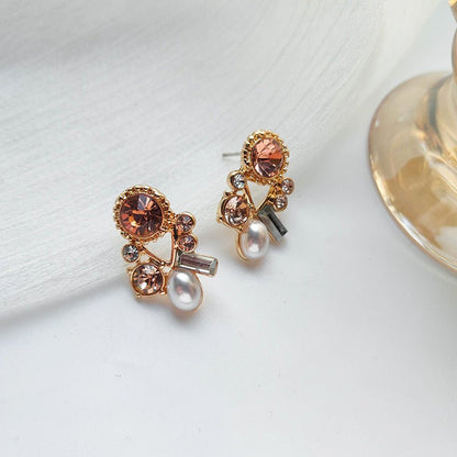 Pearl Flower Earrings Crystal Women's Studs-Jewearrings