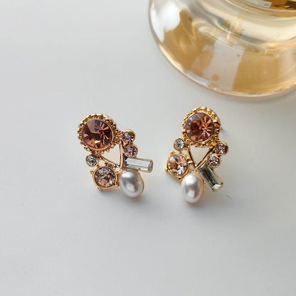 Pearl Flower Earrings Crystal Women's Studs-Jewearrings