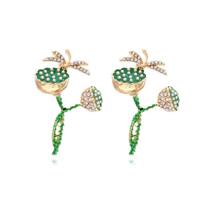 Pearl Flower Earrings Cute Alloy Dragonfly-Jewearrings