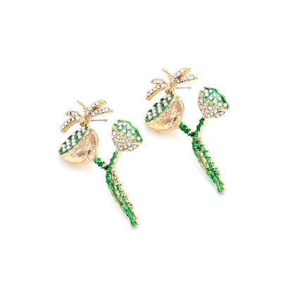 Pearl Flower Earrings Cute Alloy Dragonfly-Jewearrings