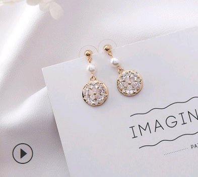 Pearl Flower Earrings Diamond Love Earrings-Jewearrings