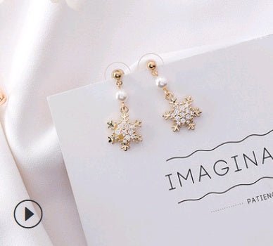 Pearl Flower Earrings Diamond Love Earrings-Jewearrings