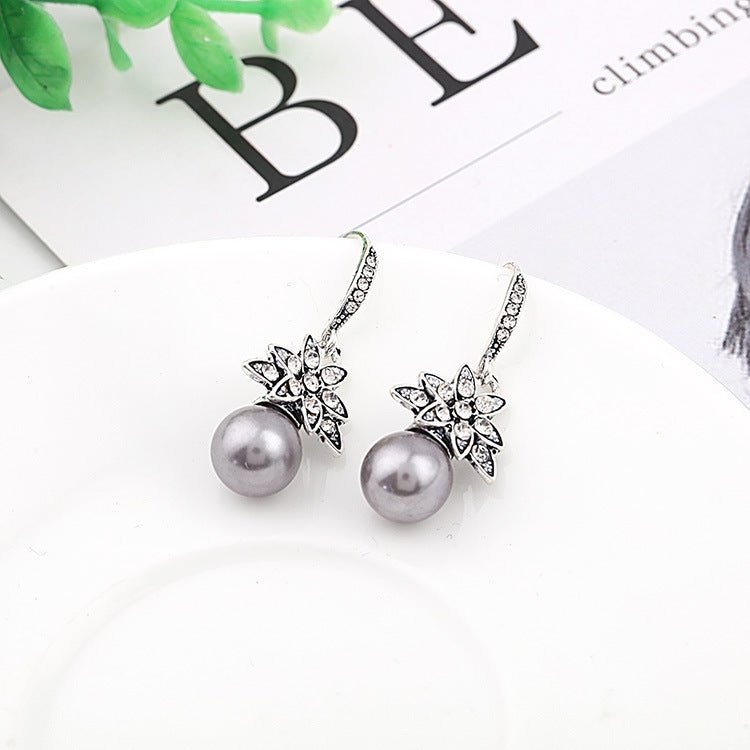 Pearl Flower Earrings Diamond Pearl-Jewearrings