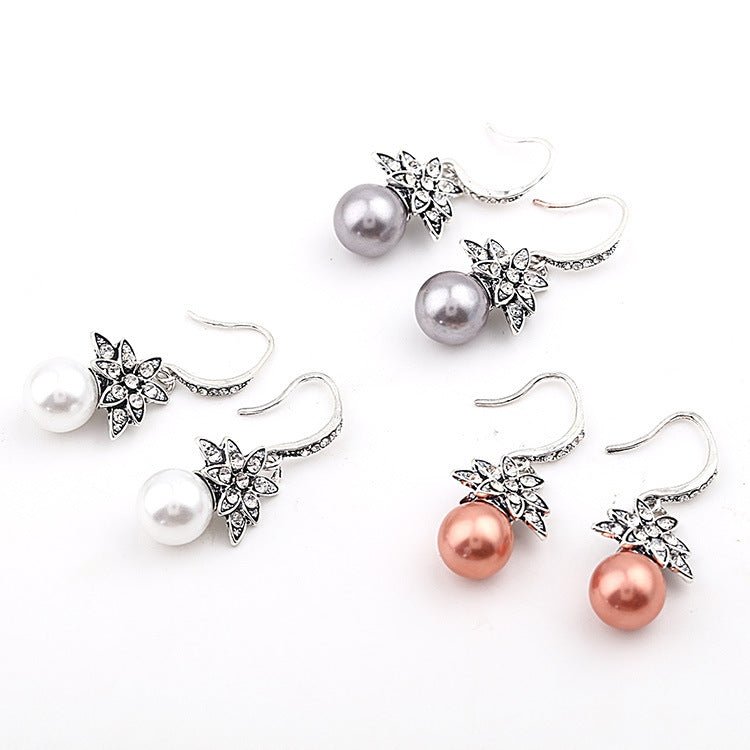 Pearl Flower Earrings Diamond Pearl-Jewearrings