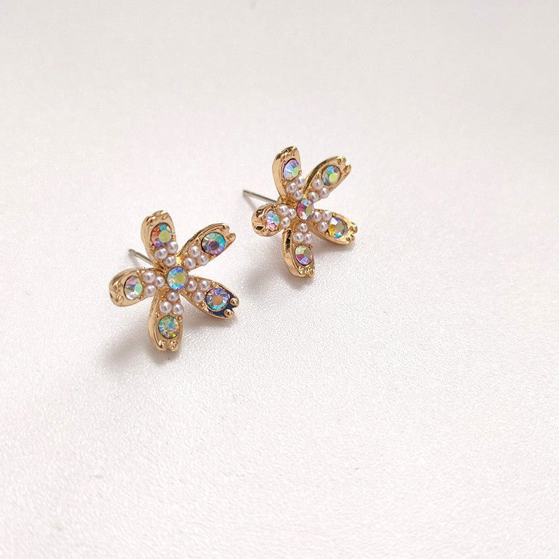 Pearl Flower Earrings Diamond Stud-Jewearrings